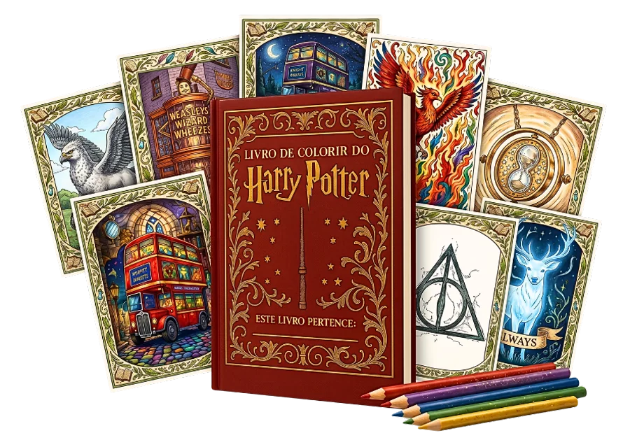 Livro de Colorir do Harry Potter: capa e páginas reais